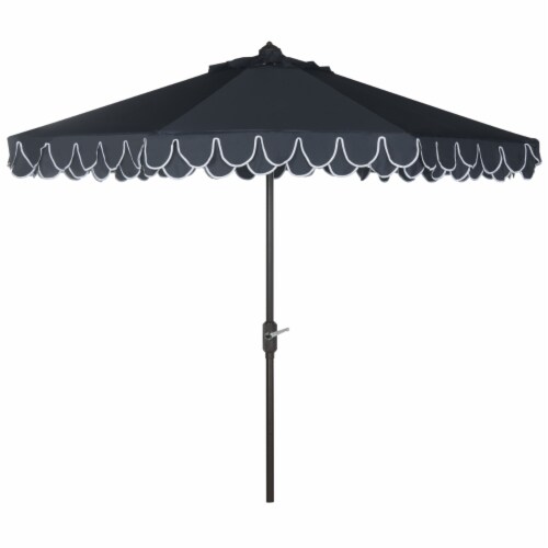 SAFAVIEH Outdoor Collection Elegant Valance 9-Foot Tilt Umbrella Navy / White Perspective: back