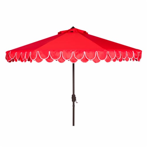 SAFAVIEH Outdoor Collection Elegant Valance 9-Foot Tilt Umbrella Red / White Perspective: back