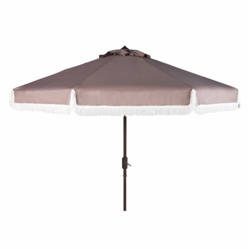 SAFAVIEH Outdoor Collection Milan Fringe 9-Foot Tilt Umbrella Grey/White Perspective: back