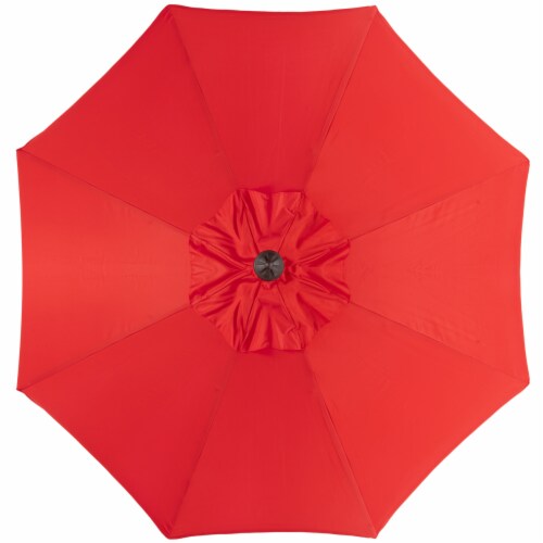 SAFAVIEH Outdoor Collection Venice Single Scallop 9-Foot Tilt Umbrella Red/White Perspective: back