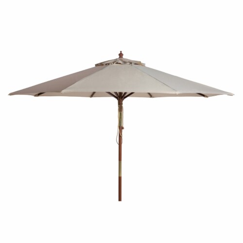 SAFAVIEH Outdoor Collection Cannes 9-Foot Wooden Outdoor Umbrella Beige Perspective: back