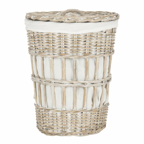 Safavieh Maggy White Rattan Laundry Basket Perspective: back