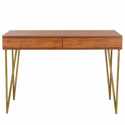 SAFAVIEH Pine 2-Drawer Desk Natural Perspective: back