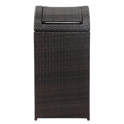 SAFAVIEH Outdoor Collection Bishop Outdoor Wicker 18 Gallon Trash Bin Brown Perspective: back