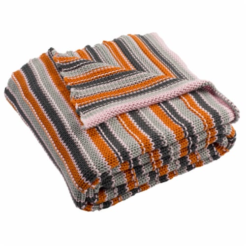 Safavieh Candy Stripe Knit Throw - Light Grey Perspective: back