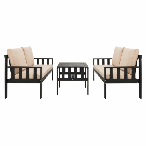 SAFAVIEH Outdoor Collection Lardner Living Set Dark Slate Grey/Sahara Beige Perspective: back