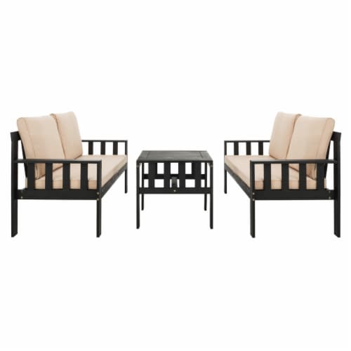 SAFAVIEH Outdoor Collection Lardner Living Set Dark Slate Grey/Sahara Beige Perspective: back