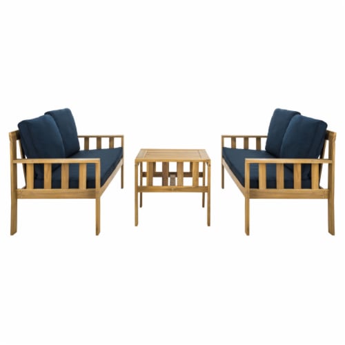 SAFAVIEH Outdoor Collection Lardner Living Set Natural/Navy Perspective: back