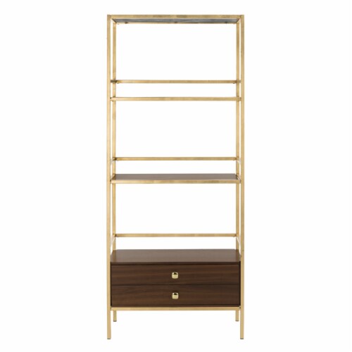 Safavieh Mateo Gold/Walnut Metal Etagere Safavieh Mateo Gold/Walnut Metal Etagere