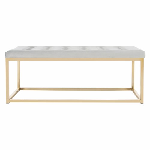SAFAVIEH Reynolds Velvet Bench Grey / Brass Perspective: back