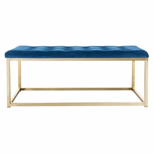 SAFAVIEH Reynolds Velvet Bench Navy / Brass Perspective: back