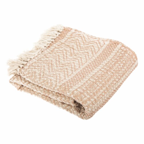 SAFAVIEH Becks Fringe Throw Blanket Copper / Beige Perspective: back