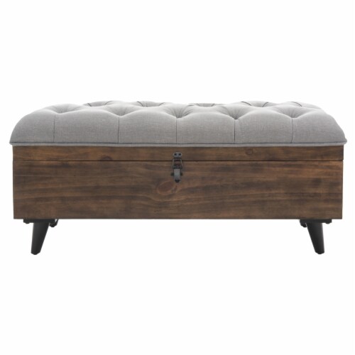 SAFAVIEH Liam Tufted Cocktail Ottoman Grey Dark Oak 16.7 x 16.7 x 16.7 W Pick n Save