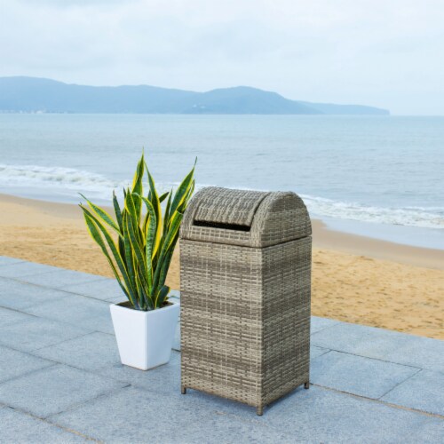 SAFAVIEH Outdoor Collection Serapis Trash Bin Grey Perspective: back