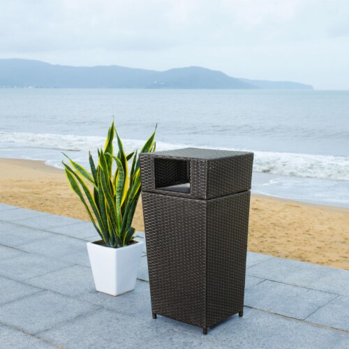 SAFAVIEH Outdoor Collection Mazeli Trash Bin Black Perspective: back