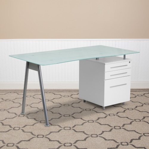 Flash Furniture 59 Glass Glass Computer Desks Frosted Top/White Finish (NANWK021) Perspective: back
