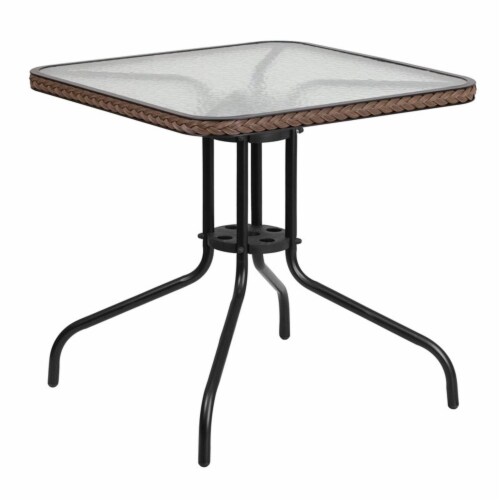 Flash Furniture 28  Square Glass Top Patio Dining Table in Black Brown Perspective: back