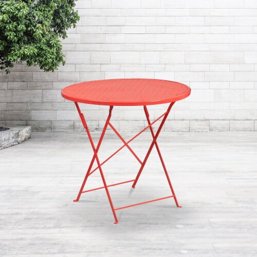 Flash Furniture 30'' Round Coral Indoor-Outdoor Steel Folding Patio Table CO4RED Perspective: back
