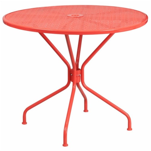 Flash Furniture 35.25'' Round Coral Indoor-Outdoor Steel Patio Table [CO-7-RED-GG] CO7RED Perspective: back