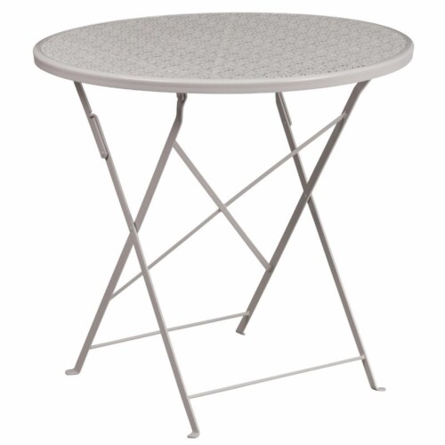 Flash Furniture 3 Piece 30 Round Steel Flower Print Patio Dining Set in Silver Perspective: back