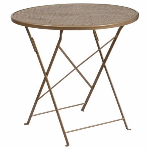 Flash Furniture 5 Piece 30  Round Steel Flower Print Patio Dining Set in Gold Perspective: back
