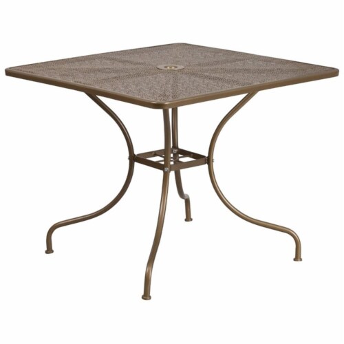 Flash Furniture 3 Piece 36  Square Steel Flower Print Patio Dining Set in Gold Perspective: back