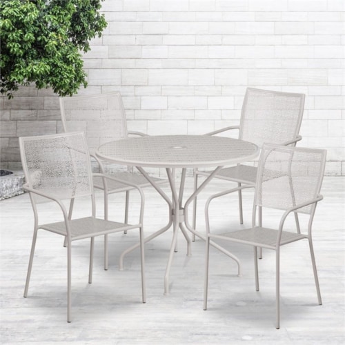 Flash Furniture 5 Piece 35  Round Steel Flower Print Patio Dining Set in Silver Perspective: back