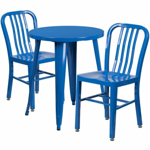 Flash Furniture CH-51080TH-2-18VRT-BL-GG 24 in. Round Blue Metal Indoor & Outdoor Table Set w Perspective: back