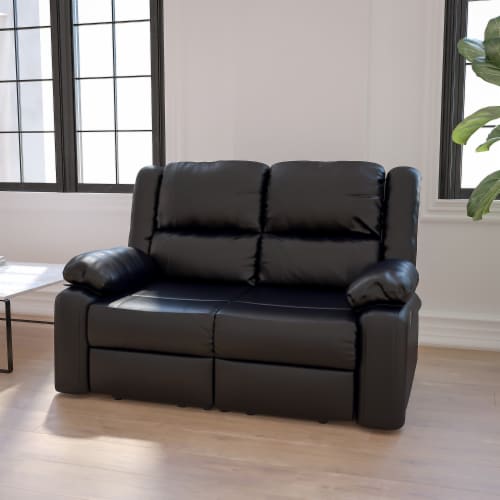 Flash Furniture Harmony Series Black Leather Loveseat with Two Built-In Recliners BT70597LS Perspective: back