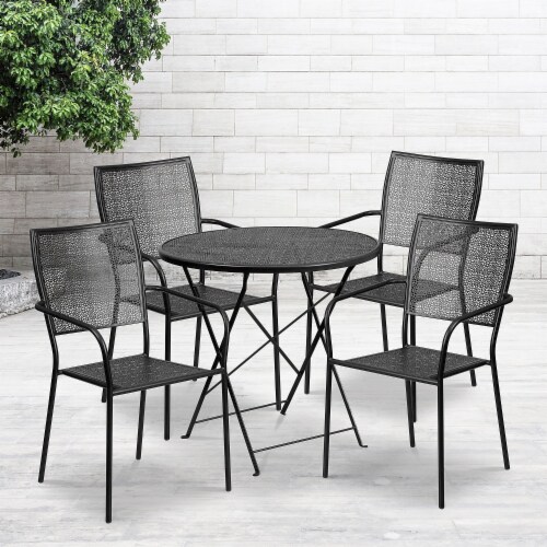 Flash Furniture Steel Folding Patio Table Set Black 5-Pieces (CO30BKF02CHR4BK) Perspective: back