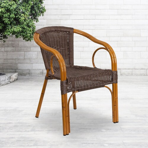 Flash Furniture Cadiz Series Bamboo Patio Chair Dark Brown Rattan/Red Bamboo-Aluminum Frame Perspective: back
