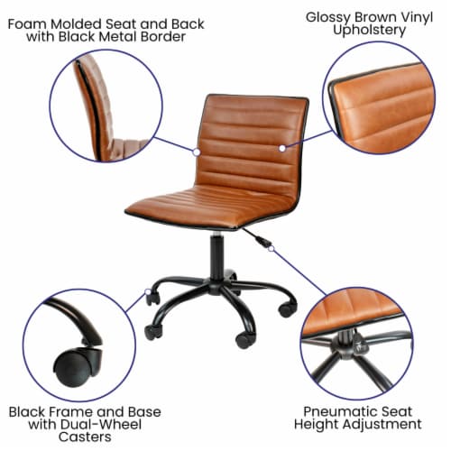Flash Furniture Low Back Armless Ribbed Swivel Task Chair Brown DS512BBRBK Perspective: back