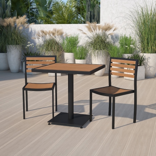 Flash Furniture Outdoor Patio Bistro Dine Table Set w 2 Chairs Faux Teak Poly Slats 1 Kroger