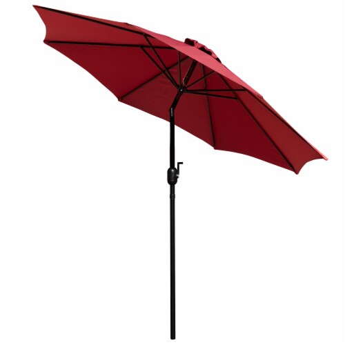 Flash Furniture 9 FT Round Umbrella w/1.5  Diameter Alum Pole w/Crank & Tilt Fun Red Perspective: back