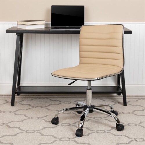 Flash Furniture Low Back Armless Ribbed Swivel Task Chair Tan DS512BTAN Perspective: back