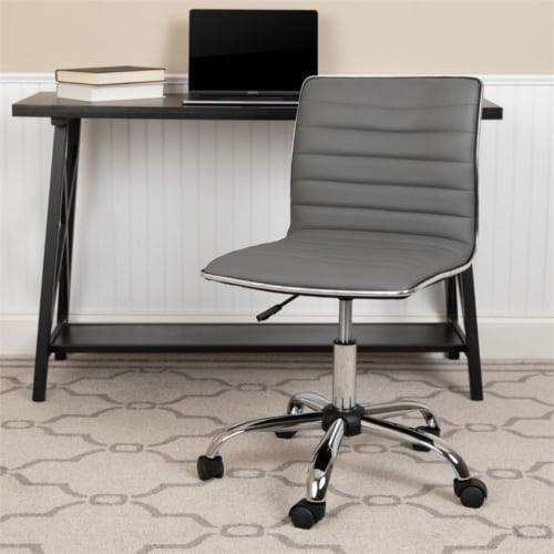 Flash Furniture Low Back Armless Ribbed Swivel Task Chair Light Gray DS512BLTGY Perspective: back