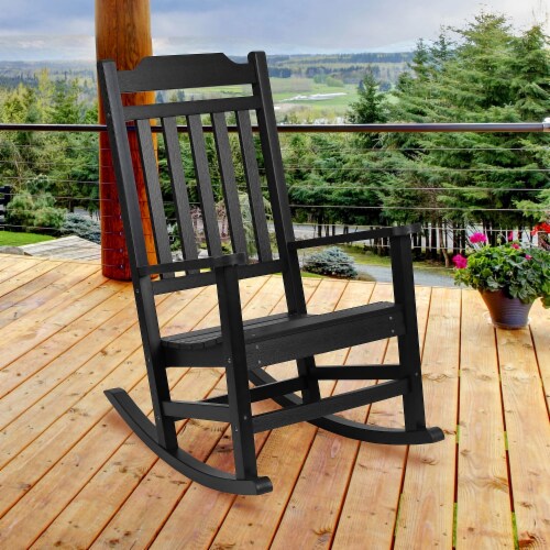 Flash Furniture BLACK WOOD ROCKING CHAIR JJC14703BK Perspective: back