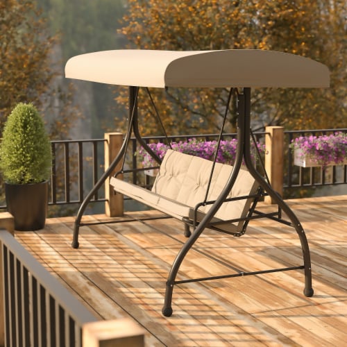 Flash Furniture Outdoor Steel Patio Swing Tan (TLH007TAN) Perspective: back