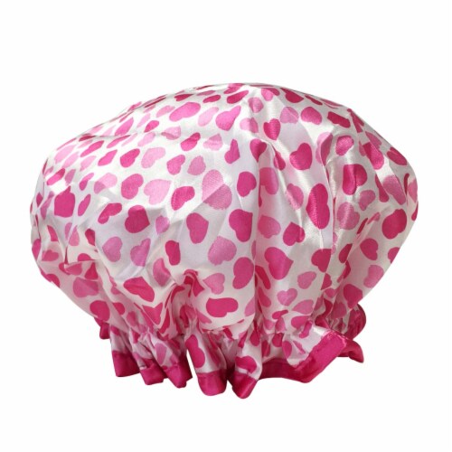 Wrapables Trendy Satin Shower Cap, Pink Sweet Hearts Perspective: back