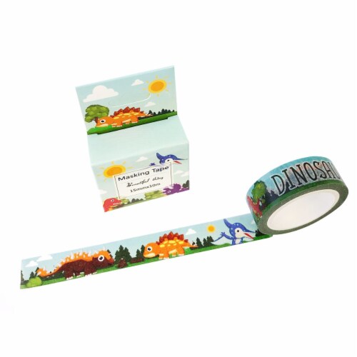 Wrapables Unique Designs Washi Masking Tape, 15mm x 10m Dinosaurs Perspective: back
