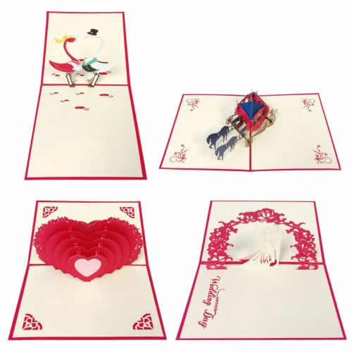 Wrapables 3D Pop-Up Greeting Cards (Set of 4), Wedding Perspective: back