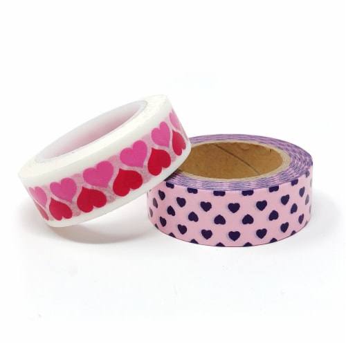 Wrapables Valentine Hearts 10M L x 15mm W Set of 2 Washi Masking Tape, Cutie Hearts Perspective: back