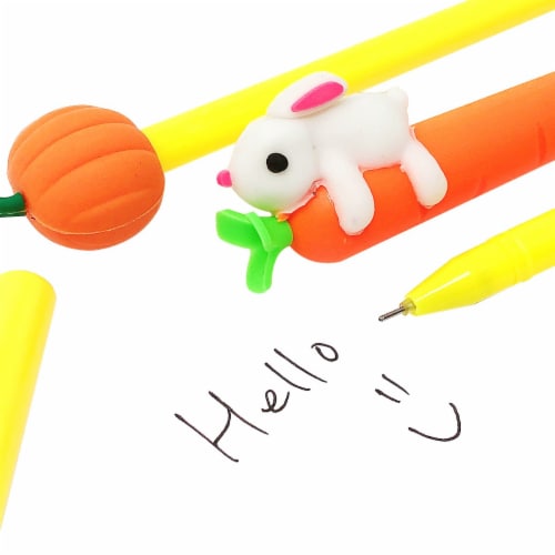 Wrapables Gel Pens School Office Supplies, Bunnies with Carrots & Pmpkins Perspective: back