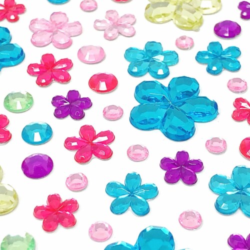 Wrapables Acrylic Self Adhesive Crystal Rhinestone Gem Stickers, Flowers Pink Blue Green Perspective: back