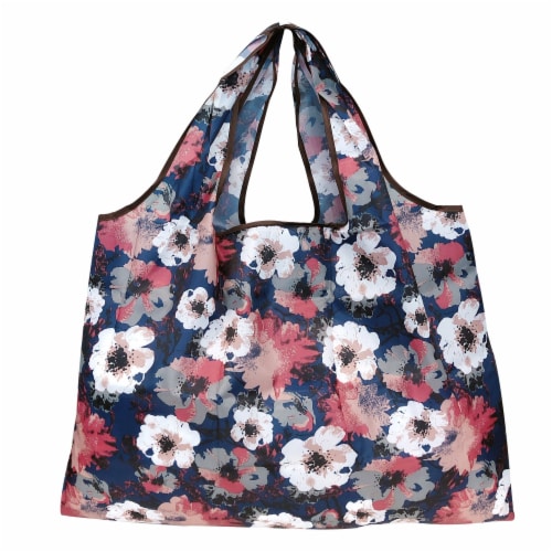 Wrapables Large Nylon Reusable Shopping Bags (Set of 3), Bright Floral Perspective: back