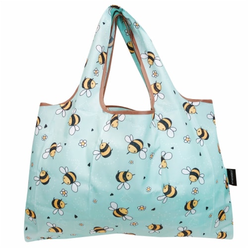 Wrapables Large Nylon Reusable Shopping Bag, Bumble Bees Perspective: back