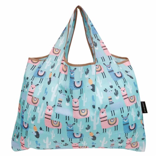 Wrapables Large Nylon Reusable Shopping Bag, Llamas Perspective: back