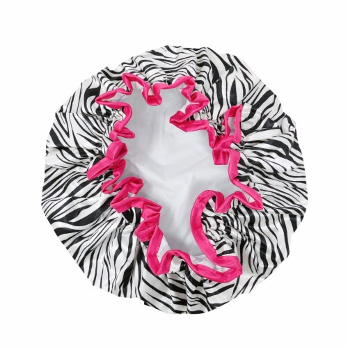 Wrapables Reusable Women's Waterproof Shower Caps for Long Hair, Zebra Perspective: back