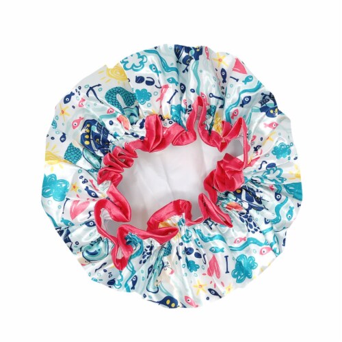 Wrapables Reusable Women's Waterproof Shower Caps for Long Hair, Under the Sea Perspective: back