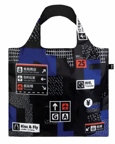 LOQI Airport Icons Reusable Shopping Bag Perspective: back